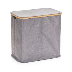 Panier à linge double en toile et bambou gris h50.5cm