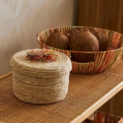 Panier en raphia et rotin multicolore d37cm - Seguia
