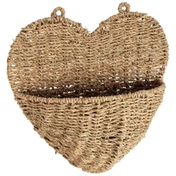 Panier mural cœur en jonc de mer naturel 33x32cm - Chaumière