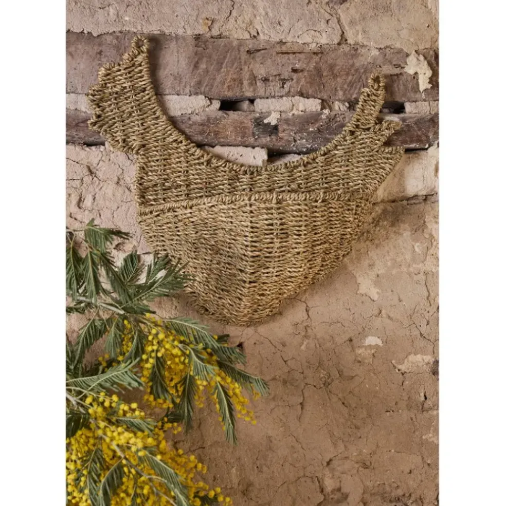 Panier mural poule en jonc de mer naturel 42x38cm - Chaumière
