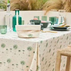 Panière à pain en coton écru et vert d15cm - Paya