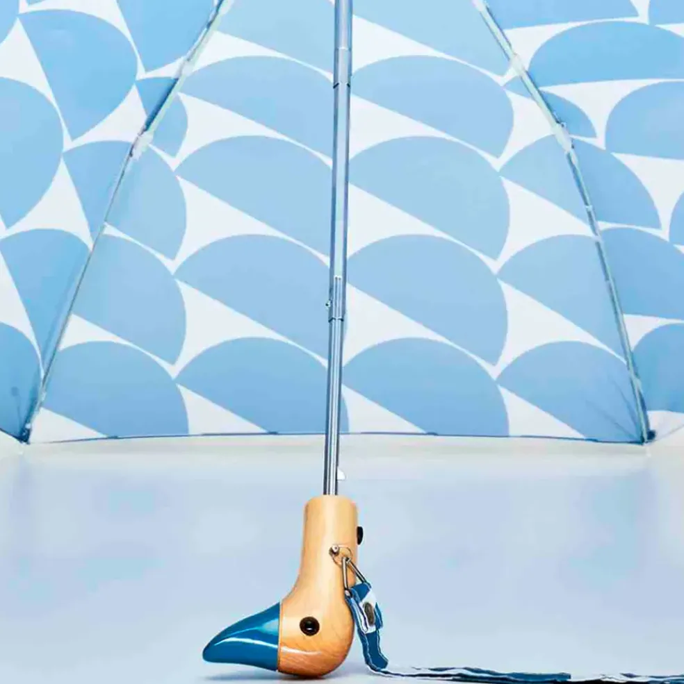 Parapluie compact manche tête de canard denim moon