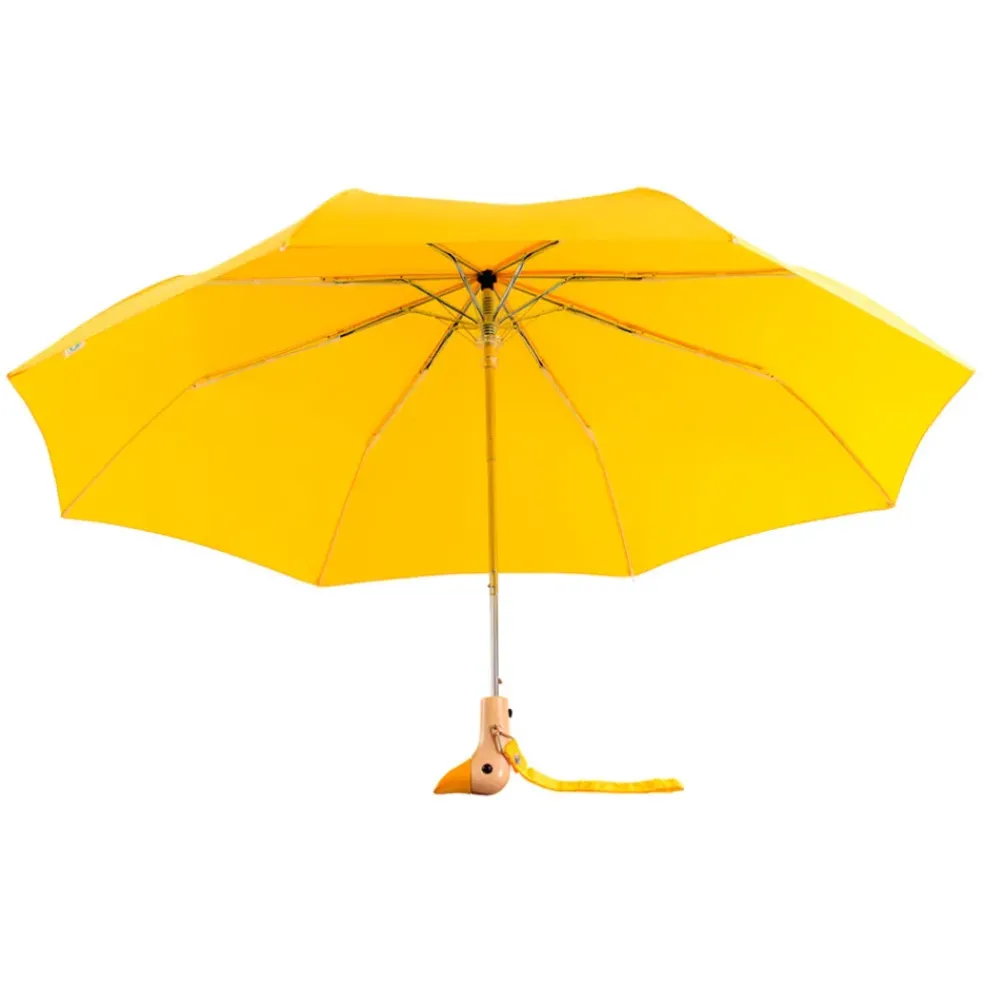 Parapluie compact manche tête de canard jaune