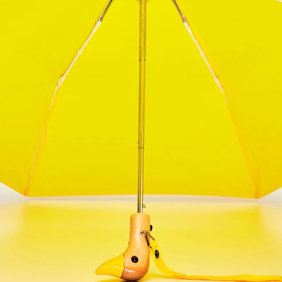 Parapluie compact manche tête de canard jaune