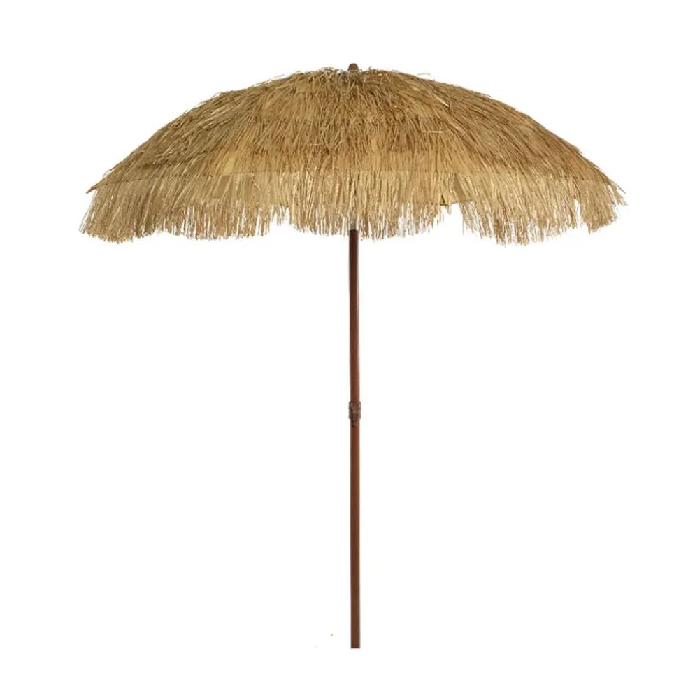 Parasol en paille inclinable avec manche en métal 210cm