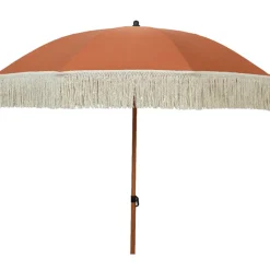 Parasol terracotta avec frange en coton beige d200xh210cm