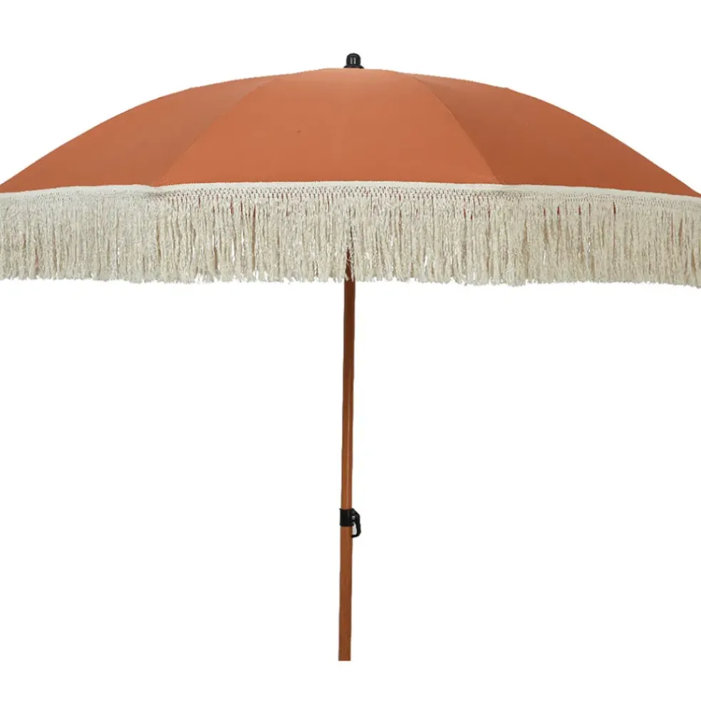 Parasol terracotta avec frange en coton beige d200xh210cm