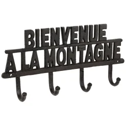 Patère 4 crochets Bienvenue à la montagne en fonte brun - Minrai