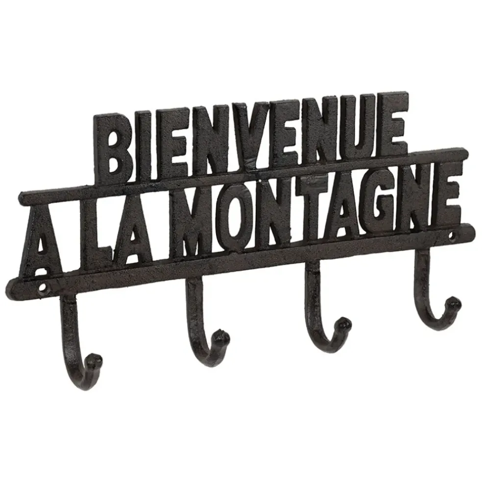 Patère 4 crochets Bienvenue à la montagne en fonte brun - Minrai