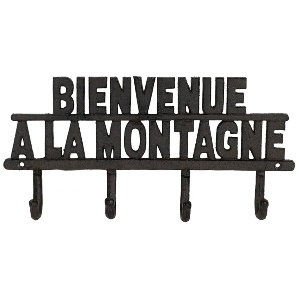 Patère 4 crochets Bienvenue à la montagne en fonte brun - Minrai