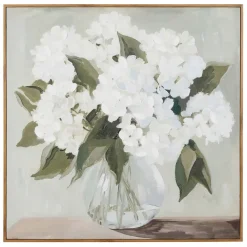 Peinture encadrée hortensias blancs 80x80cm