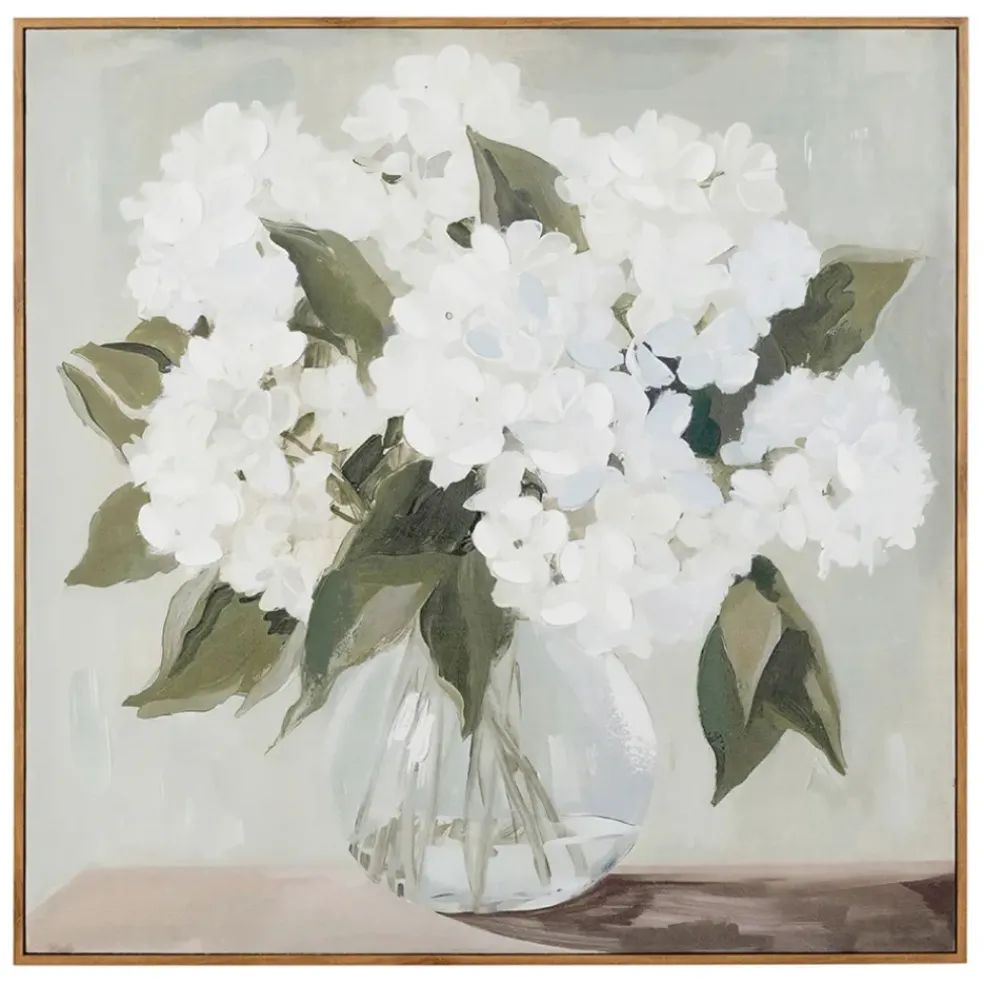 Peinture encadrée hortensias blancs 80x80cm