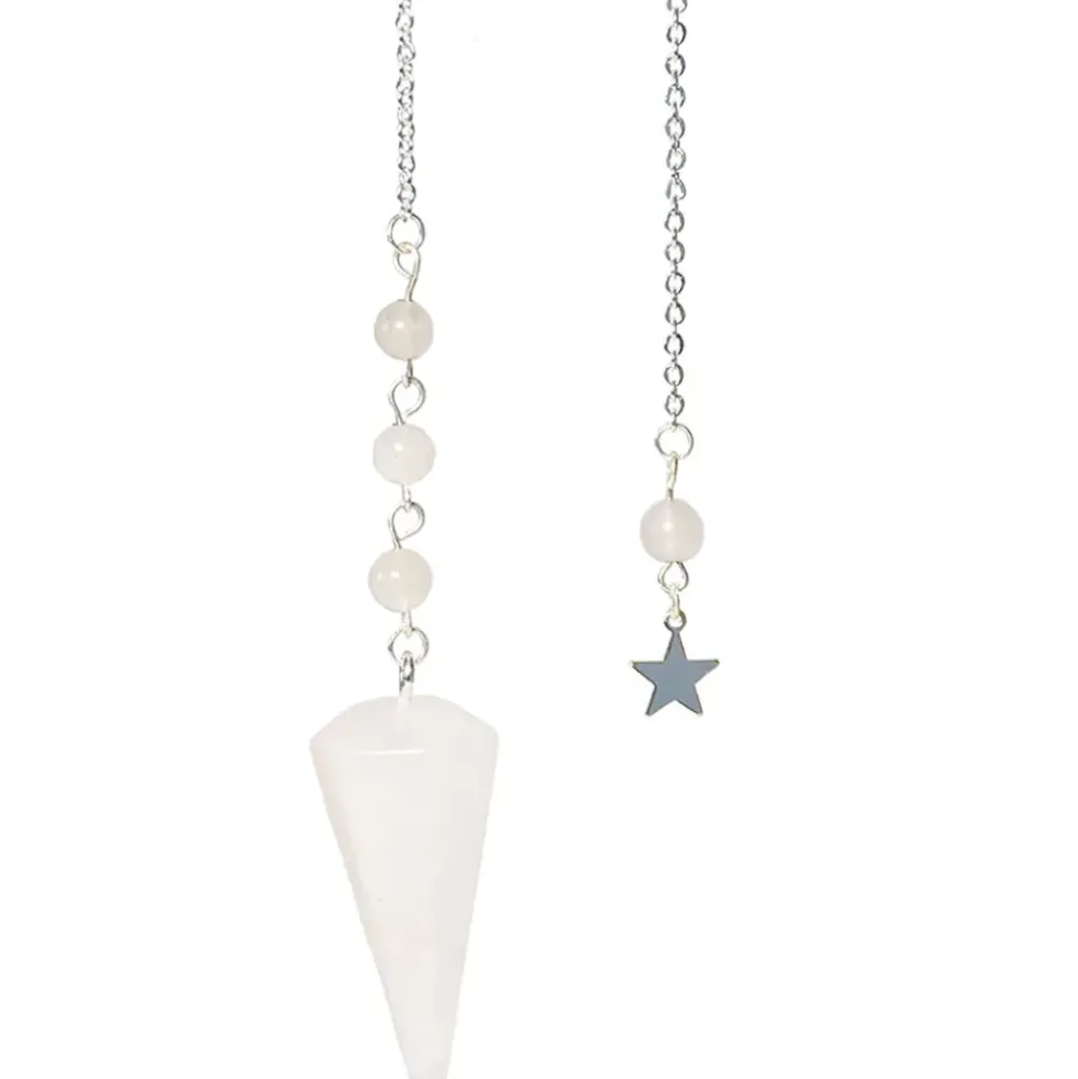 Pendule hexagonal en cristal de roche et charm étoile