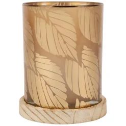 Photophore en verre et bois ambre d10cm - Noisetier