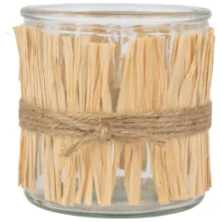 Photophore en verre et raphia naturel