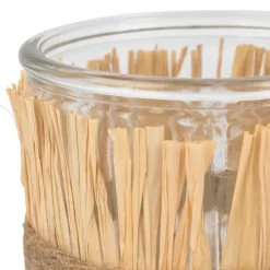Photophore en verre et raphia naturel