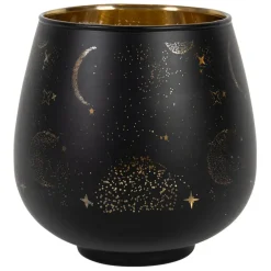 Photophore en verre noir mat et doré h12cm - Tropic Etoile