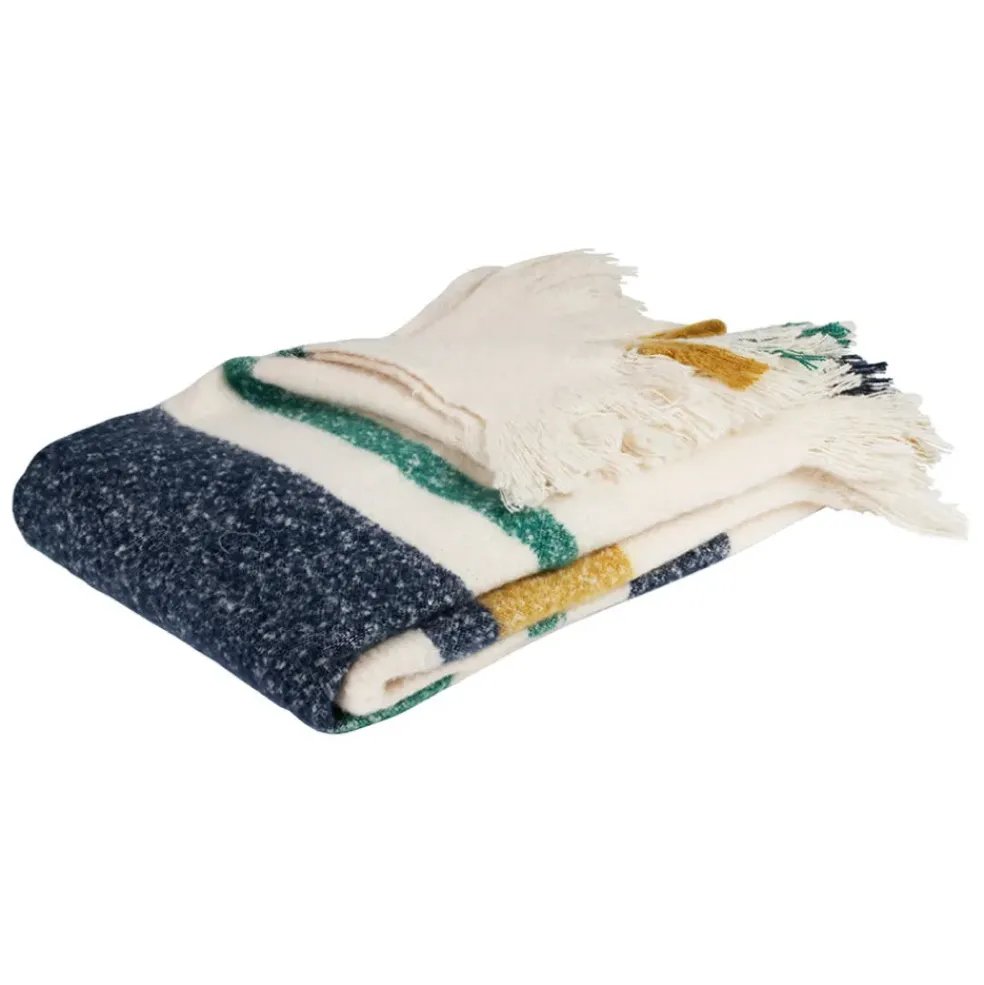 Plaid avec franges en tissu vert 170x130cm - Klosen