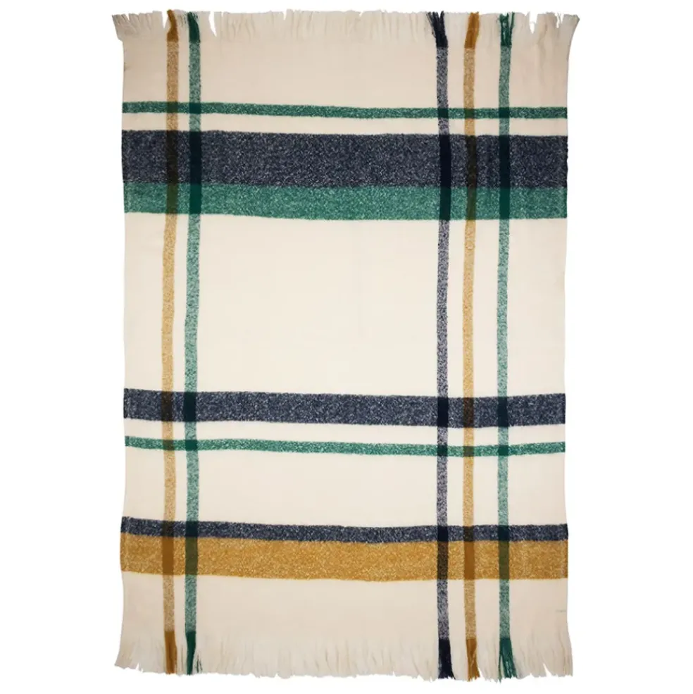Plaid avec franges en tissu vert 170x130cm - Klosen