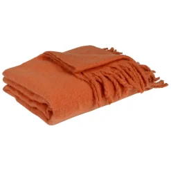 Plaid avec franges en tissu terracotta 170x130cm - Klosen
