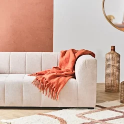 Plaid avec franges en tissu terracotta 170x130cm - Klosen