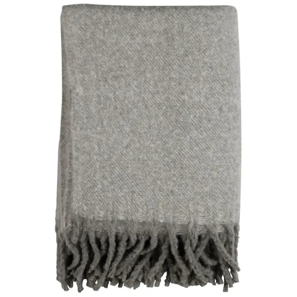 Plaid avec franges en tissu gris 170x130cm - Klosen