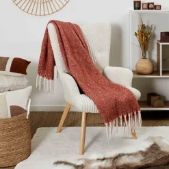 Plaid avec franges en tissu terracotta 120x150cm