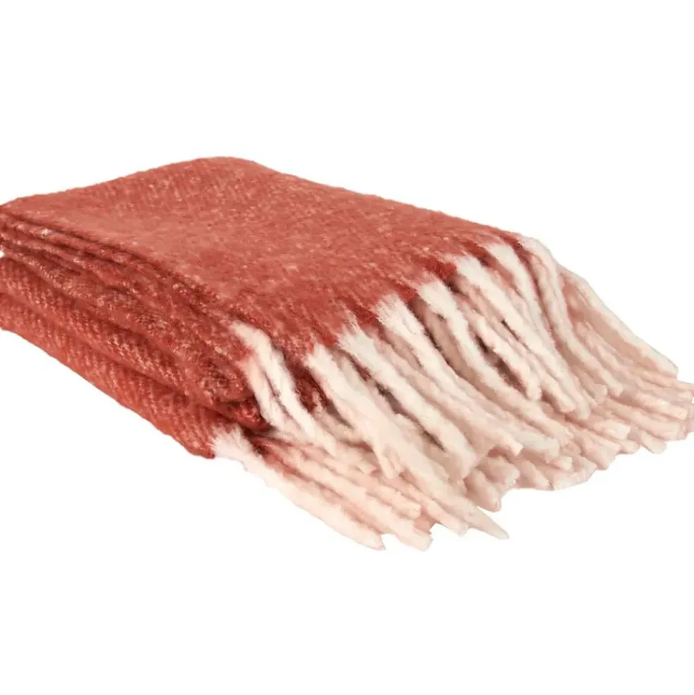 Plaid avec franges en tissu terracotta 120x150cm