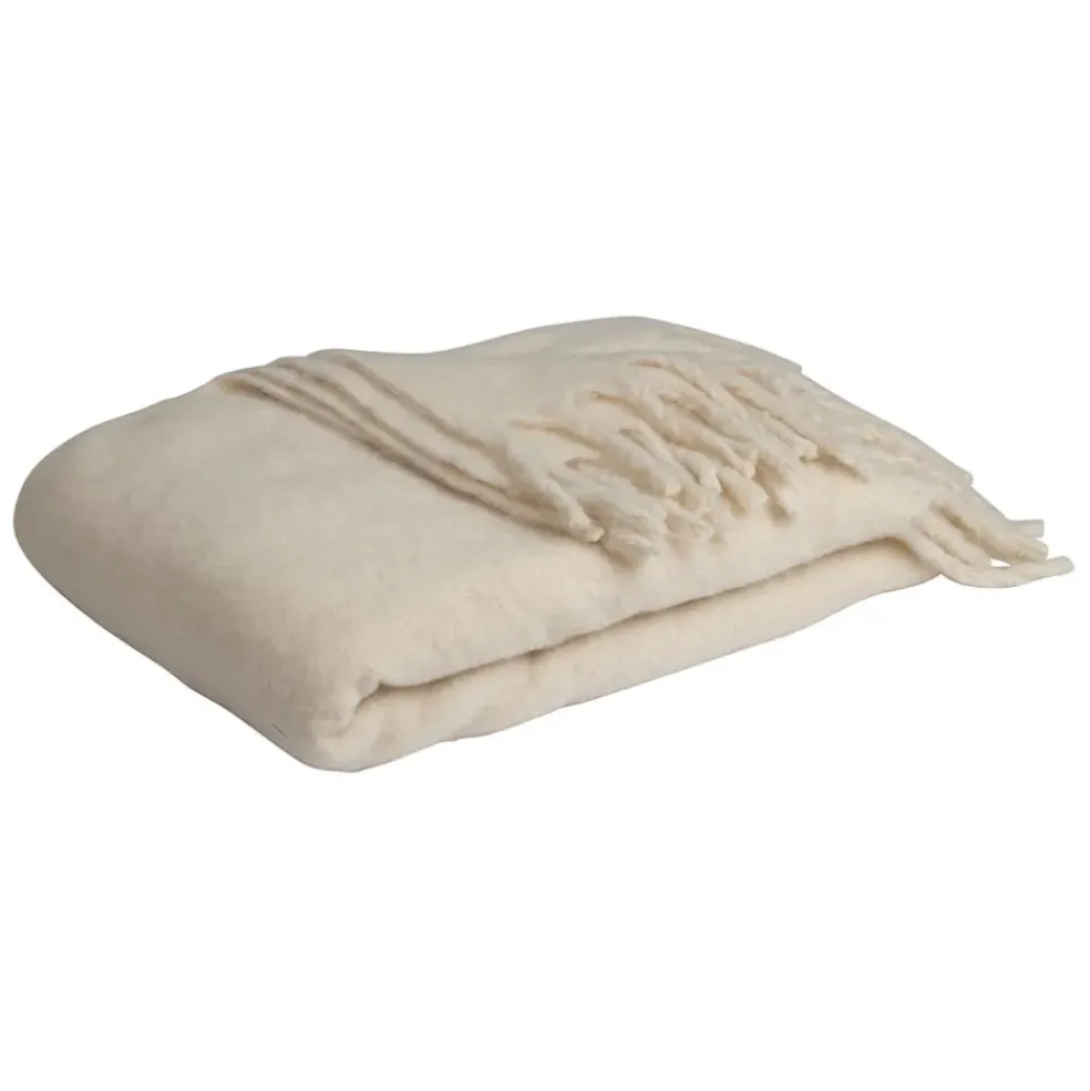 Plaid avec franges en tissu beige 170x130cm - Klosen