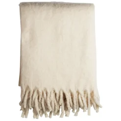 Plaid avec franges en tissu beige 170x130cm - Klosen