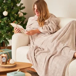 Plaid avec manches en tissu gris clair - Giny