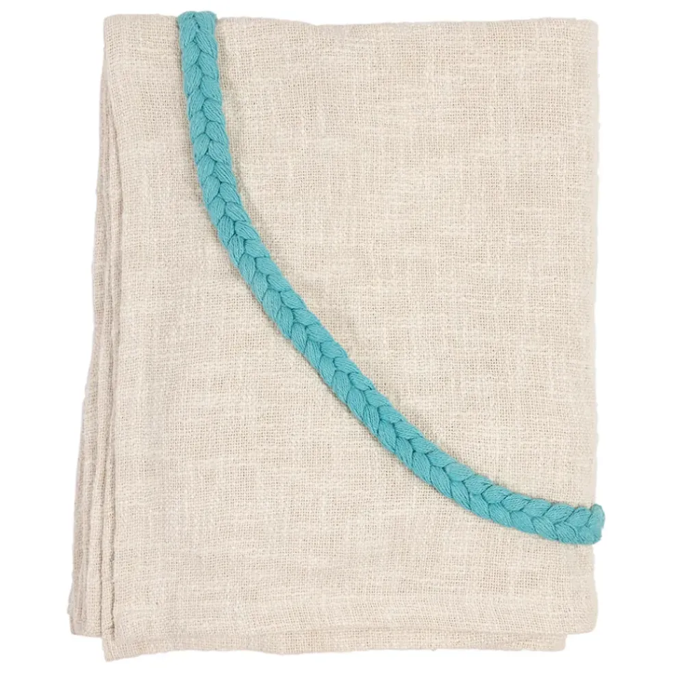 Plaid brodé "amore mio" en coton écru 170x130cm - Lumi