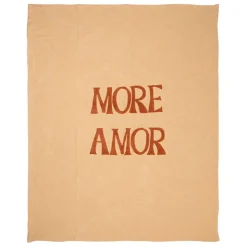 Plaid brodé "more amore" en coton corail 170x130cm - Lumi