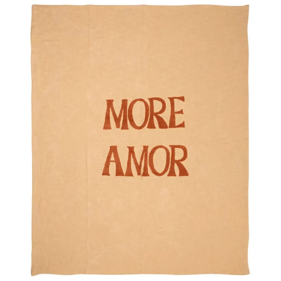 Plaid brodé "more amore" en coton corail 170x130cm - Lumi