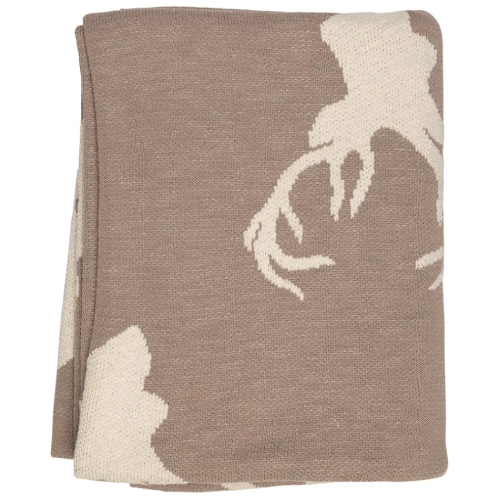 Plaid cerf en coton grège 150x125cm - Noel