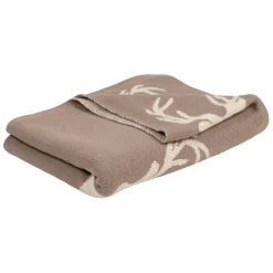 Plaid cerf en coton grège 150x125cm - Noel