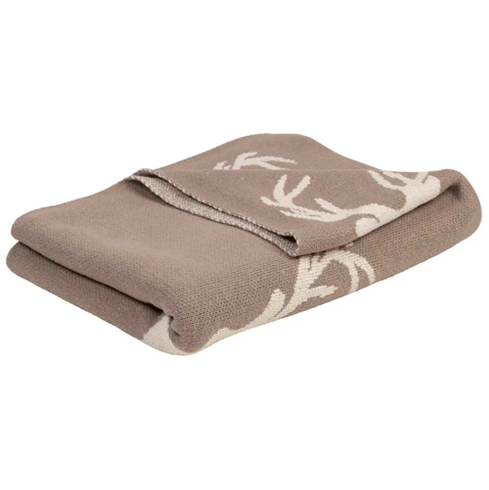 Plaid cerf en coton grège 150x125cm - Noel