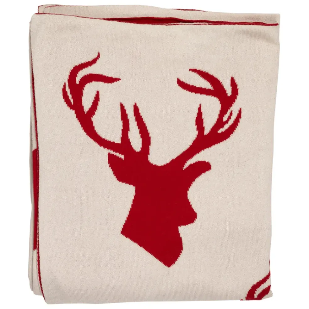 Plaid cerf en coton rouge 150x125cm - Noel