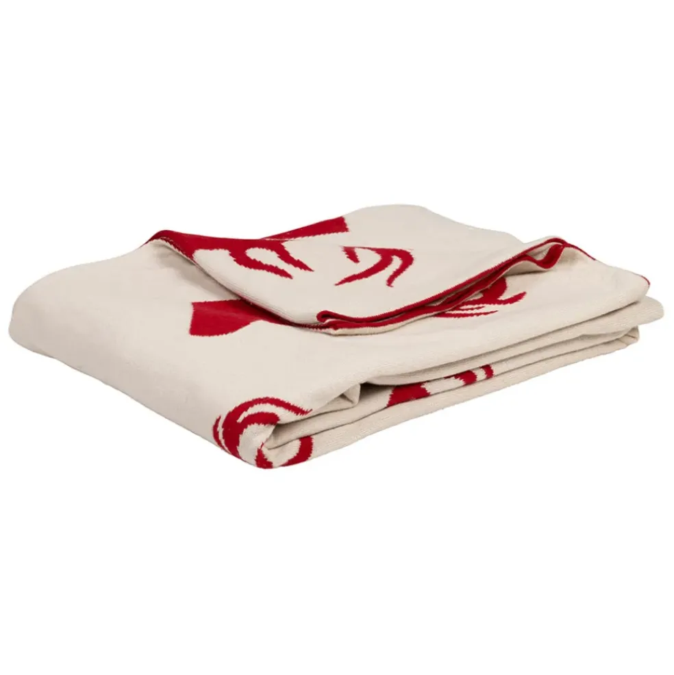 Plaid cerf en coton rouge 150x125cm - Noel