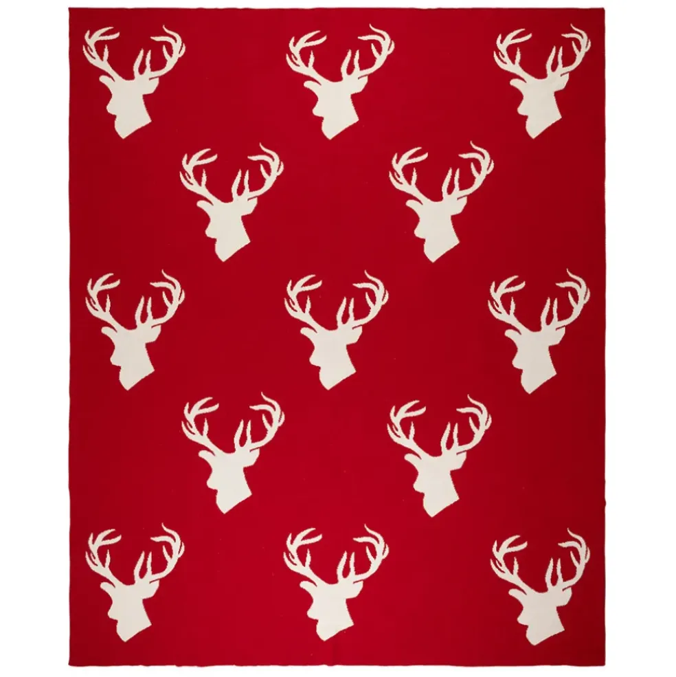 Plaid cerf en coton rouge 150x125cm - Noel