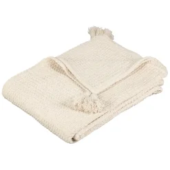 Plaid en coton nid d'abeille ecru 170x130cm - Beezz