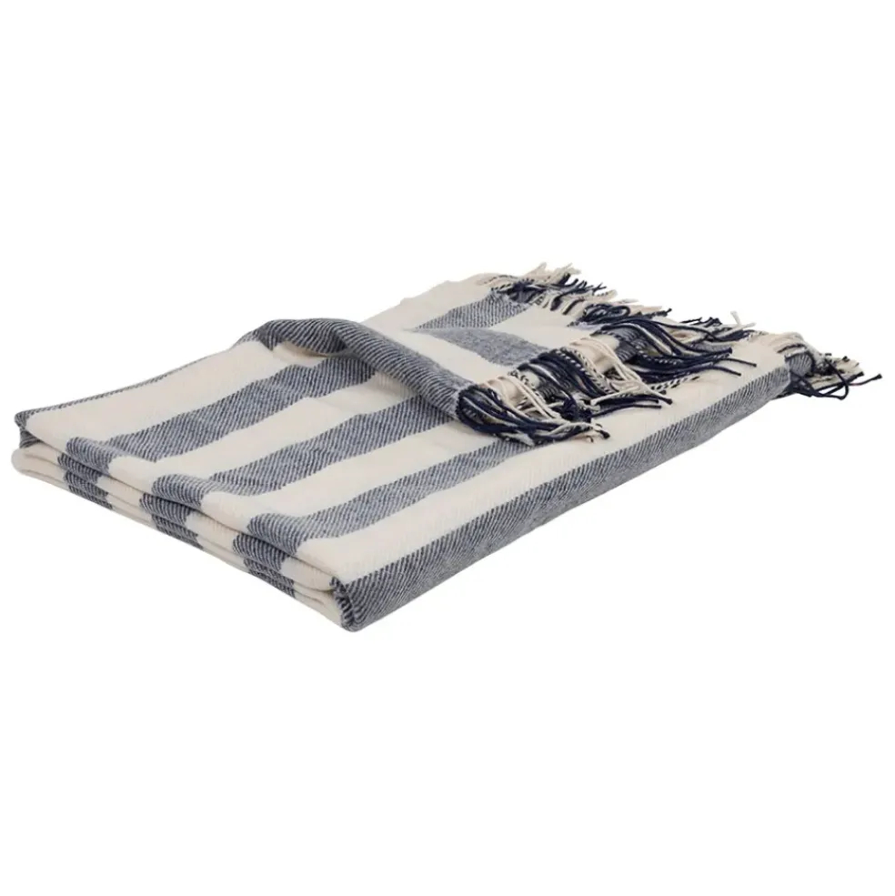 Plaid en tissu rayé bleu et écru 170x130cm - Medi