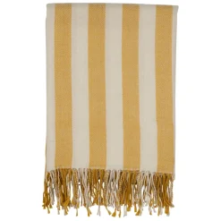 Plaid en tissu rayé jaune et écru 170x130cm - Medi