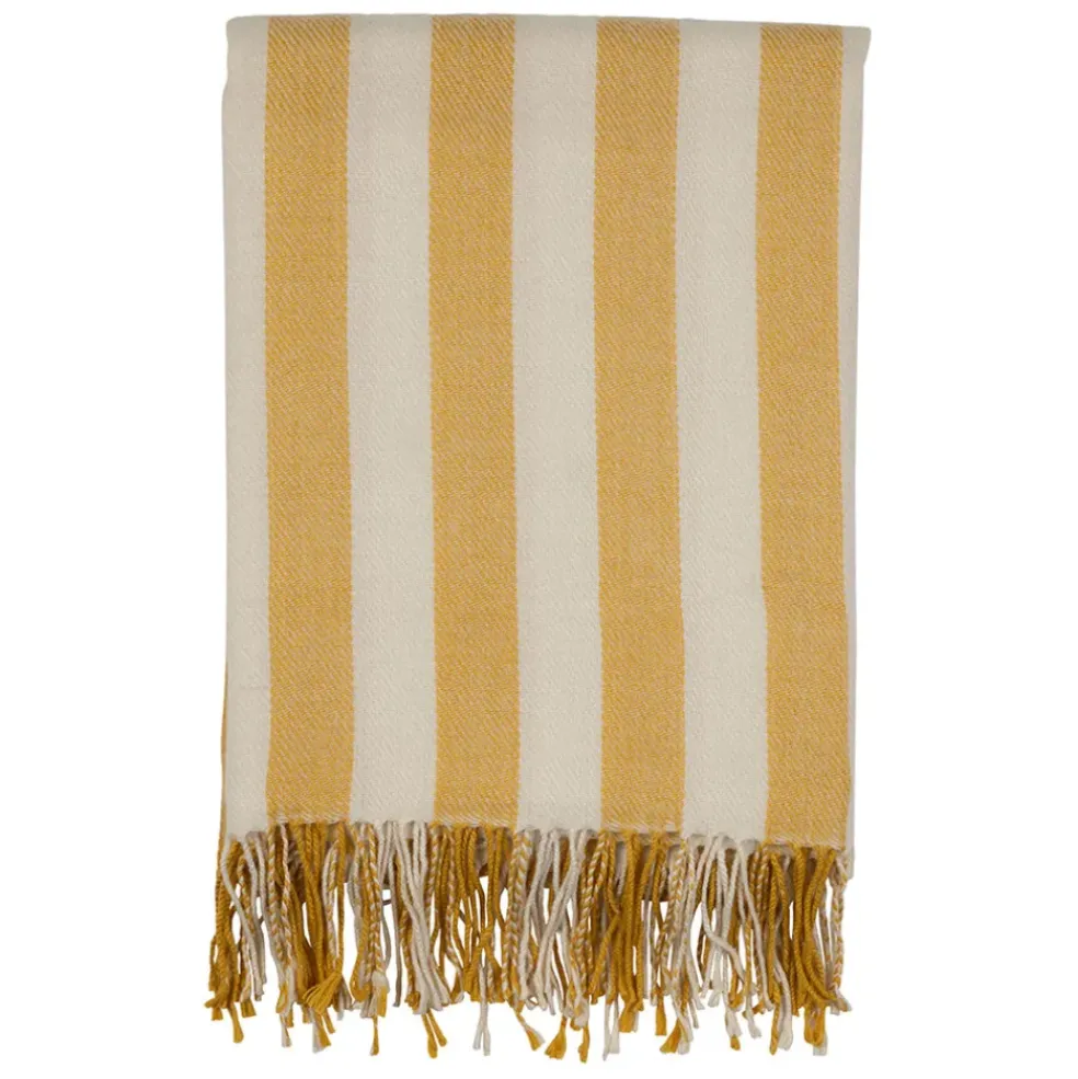 Plaid en tissu rayé jaune et écru 170x130cm - Medi