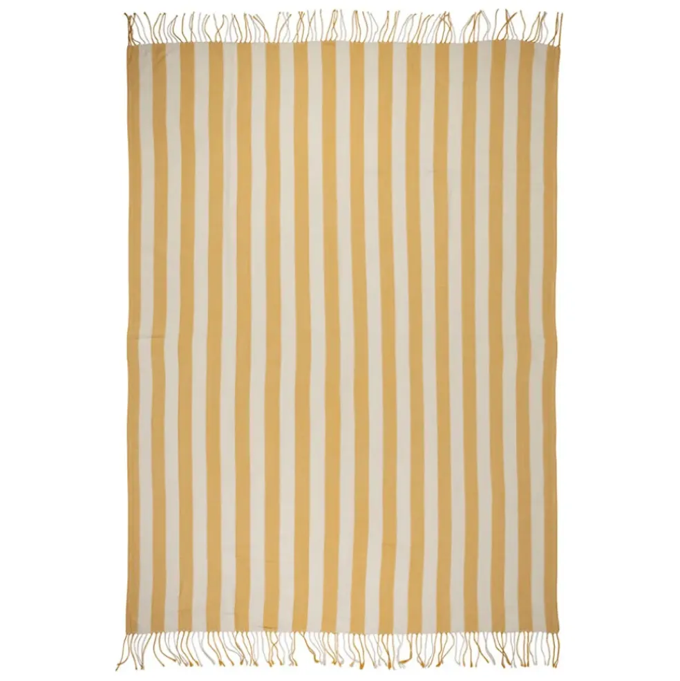 Plaid en tissu rayé jaune et écru 170x130cm - Medi