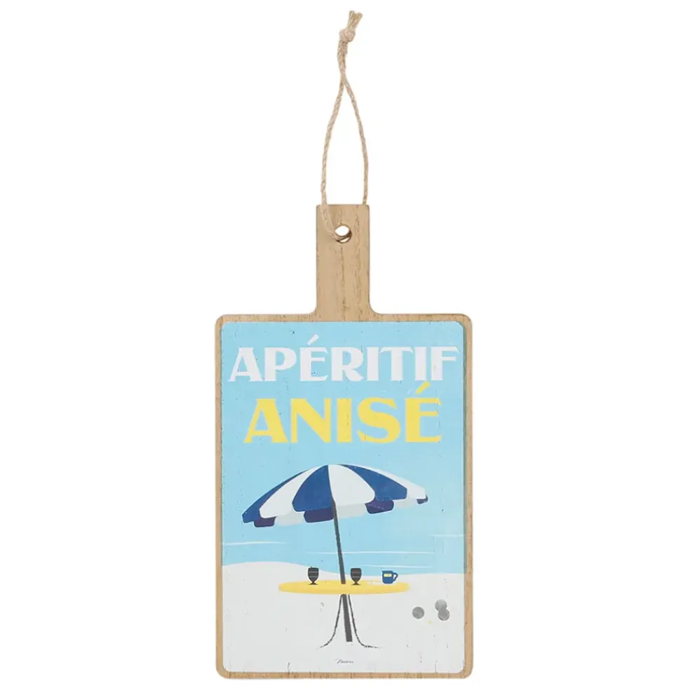 Planche a découper plage en panneau de bois bleu et jaune14x26 - Pastis