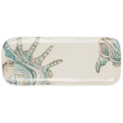 Plat à cake en faïence bleu et beige - Bord De Mer