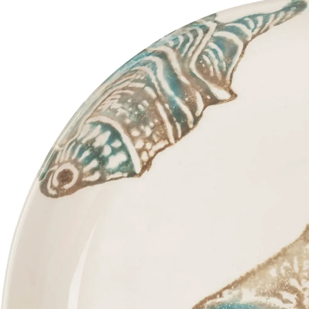 Plat creux en faïence bleu et beige - Bord De Mer
