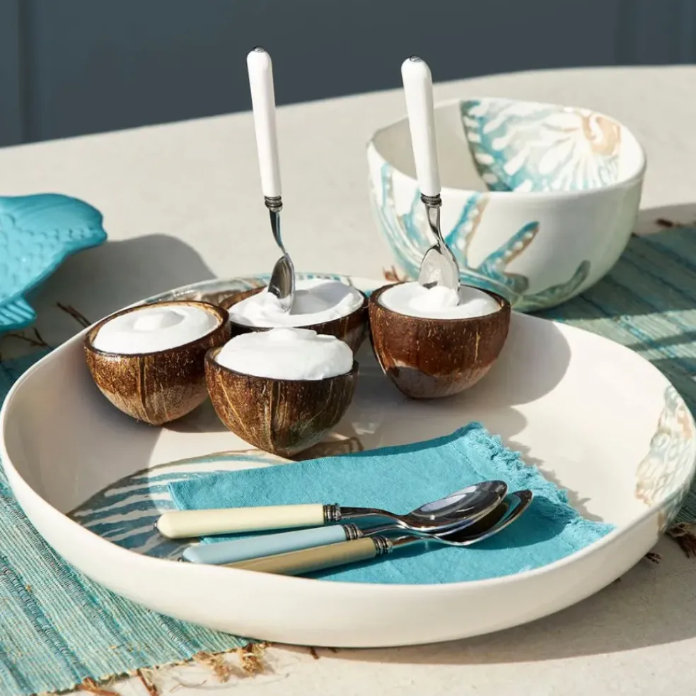 Plat creux en faïence bleu et beige - Bord De Mer