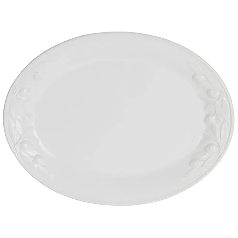 Plat ovale en faïence blanc 46.5x35.5cm - Olivier